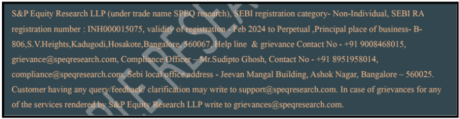 S&P Equity Research LLP (SPEQ Research) SEBI Disclosure Banner