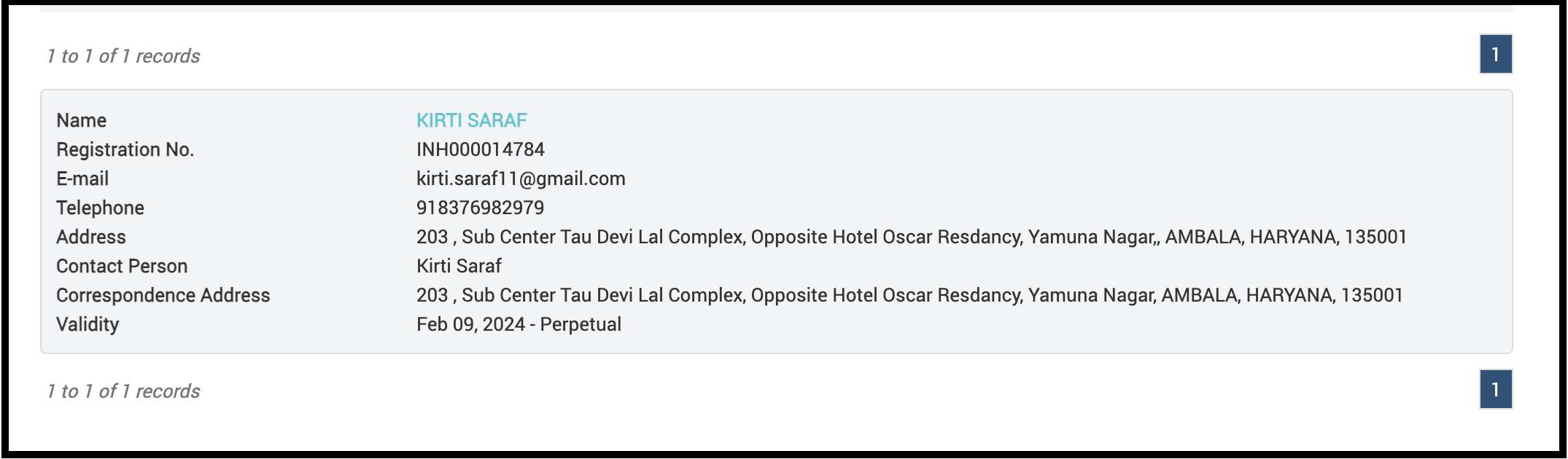 Kirti Saraf SEBI Research Analyst Registration Details