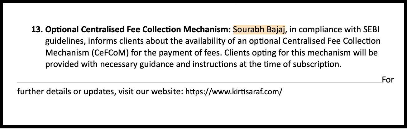 Kirti Saraf Terms and Conditions Naming Sourabh Bajaj