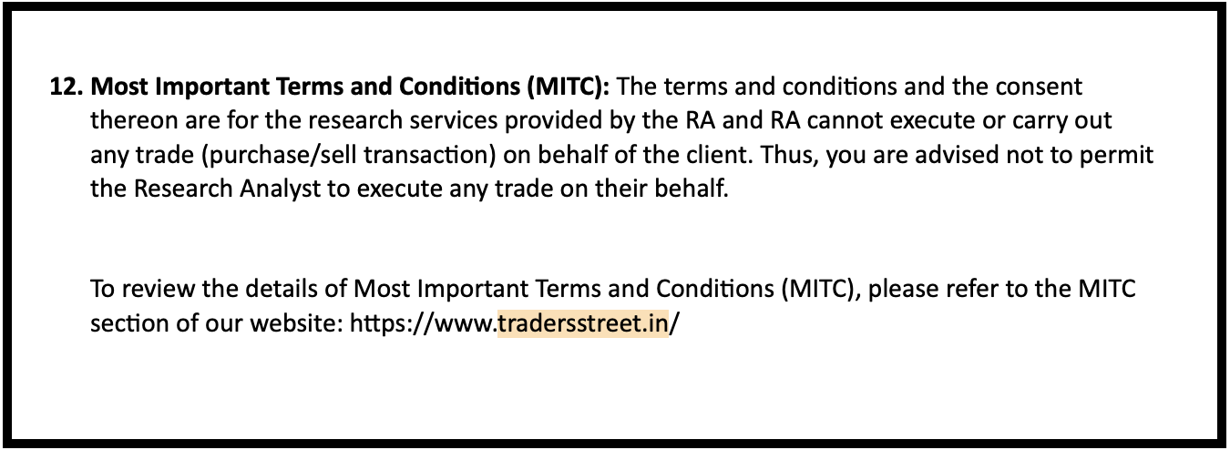 Terms and Conditions Directing to External Tradersstreet Website