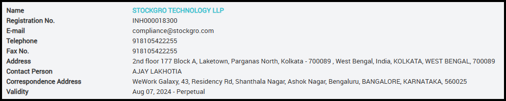 Stockgro SEBI registration status