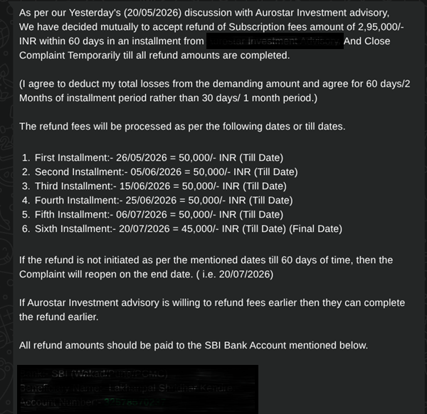 investment advisory refund 