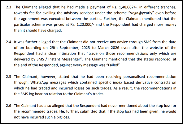 Claimant's Allegations on Fees and Missed SMS Advisory