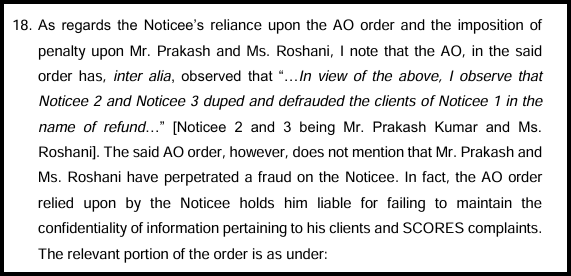 SEBI order paragraph 18 discussing AO order finding that Notice 2 and Notice 3 defrauded clients of Notice 1