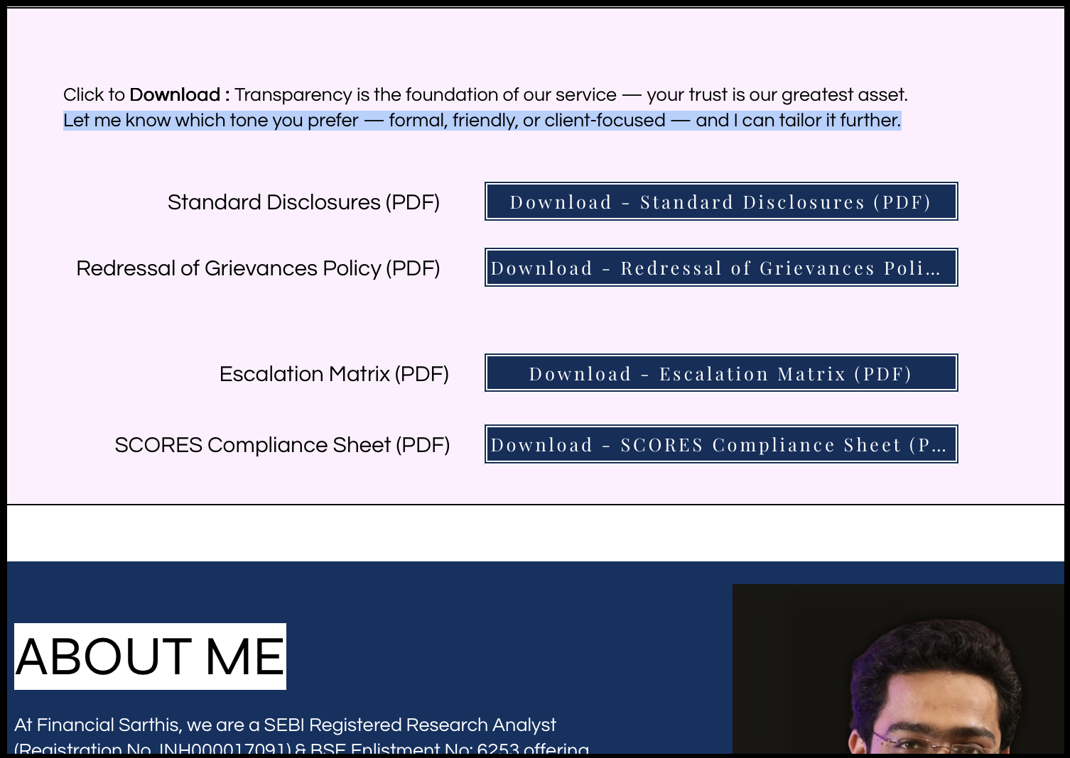 Unedited AI Drafting Text in Financial Sarthis Compliance Section