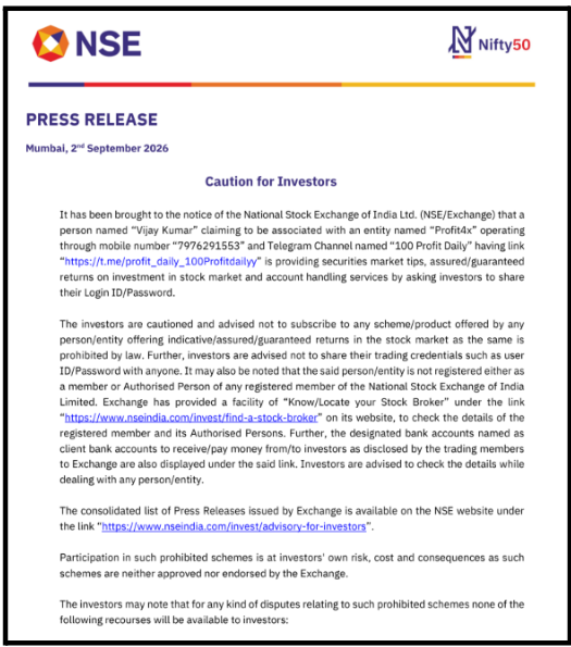 NSE Caution Notice Against Vijay Kumar and Profit4x