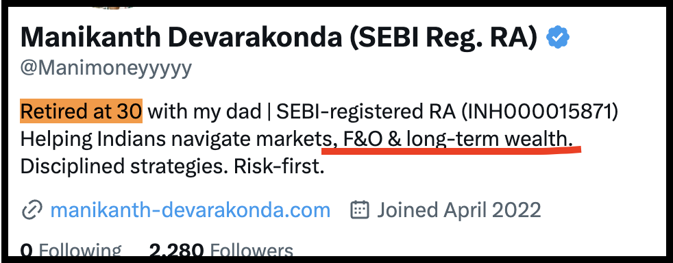 Twitter Bio Profile of Manikanth Devarakonda Research Analyst
