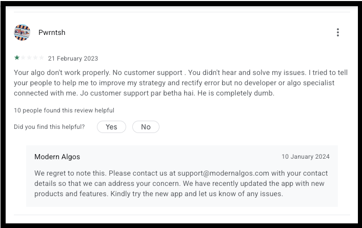 Review on Modern Algos regarding algo features and customer support