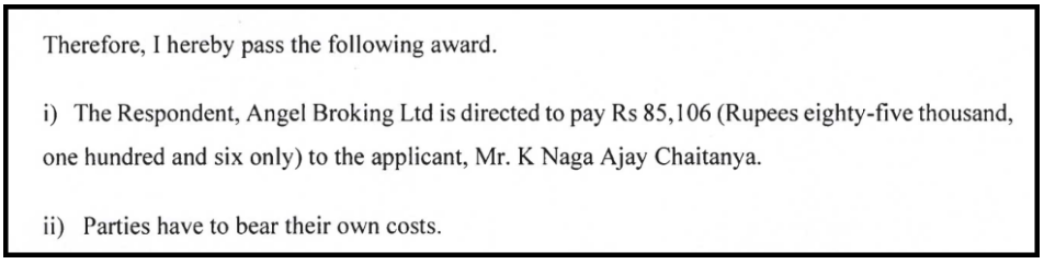 Angel One Auto Square Off Malfunction Arbitration Award Order Directing Payment
