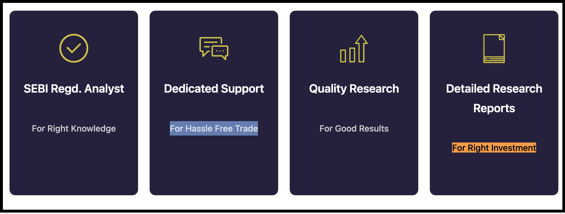 Nitilesh Pawaskar website feature cards highlighting research offerings and marketing promises.