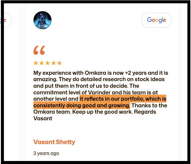 A client review for Omkara Capital highlighted for making portfolio performance claims