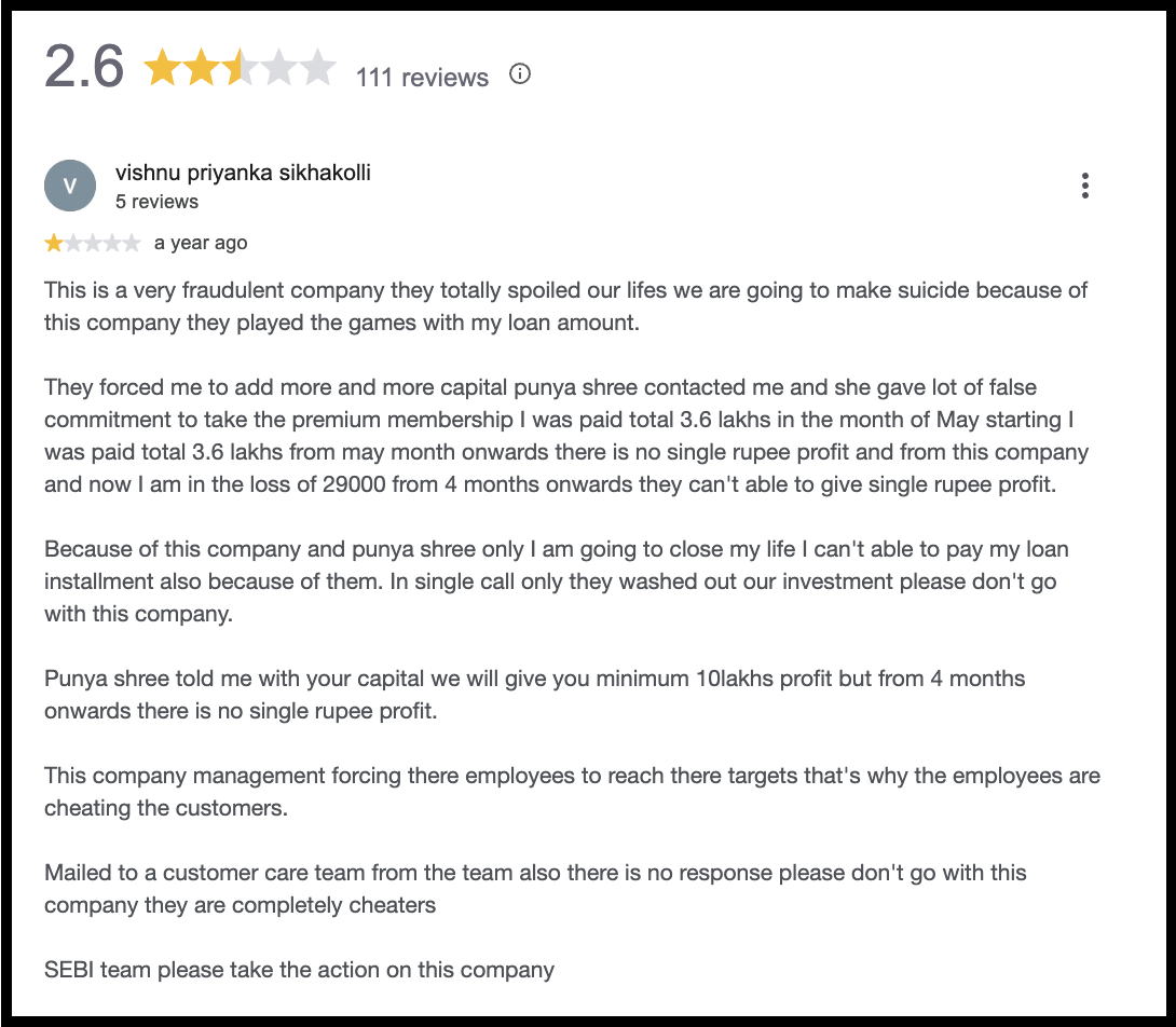 Review by vishnu priyanka sikhakolli detailing unmet profit commitments