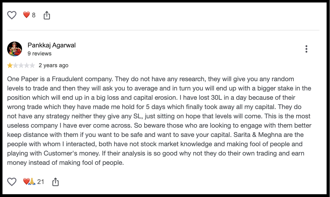 Google review by Pankkaj Agarwal alleging fraudulent practices