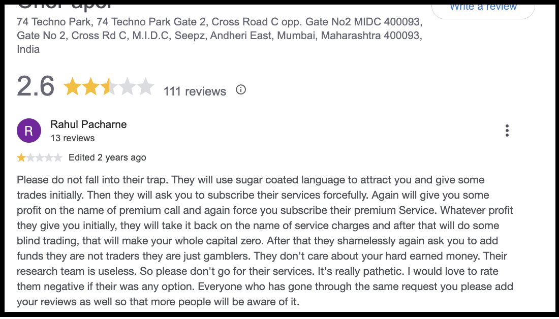 Rahul Pacharne accusing OnePaper Research Analysts of aggressive sales tactics