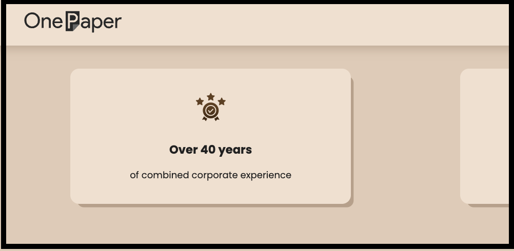 OnePaper Research Analysts website claiming over 40 years of experience