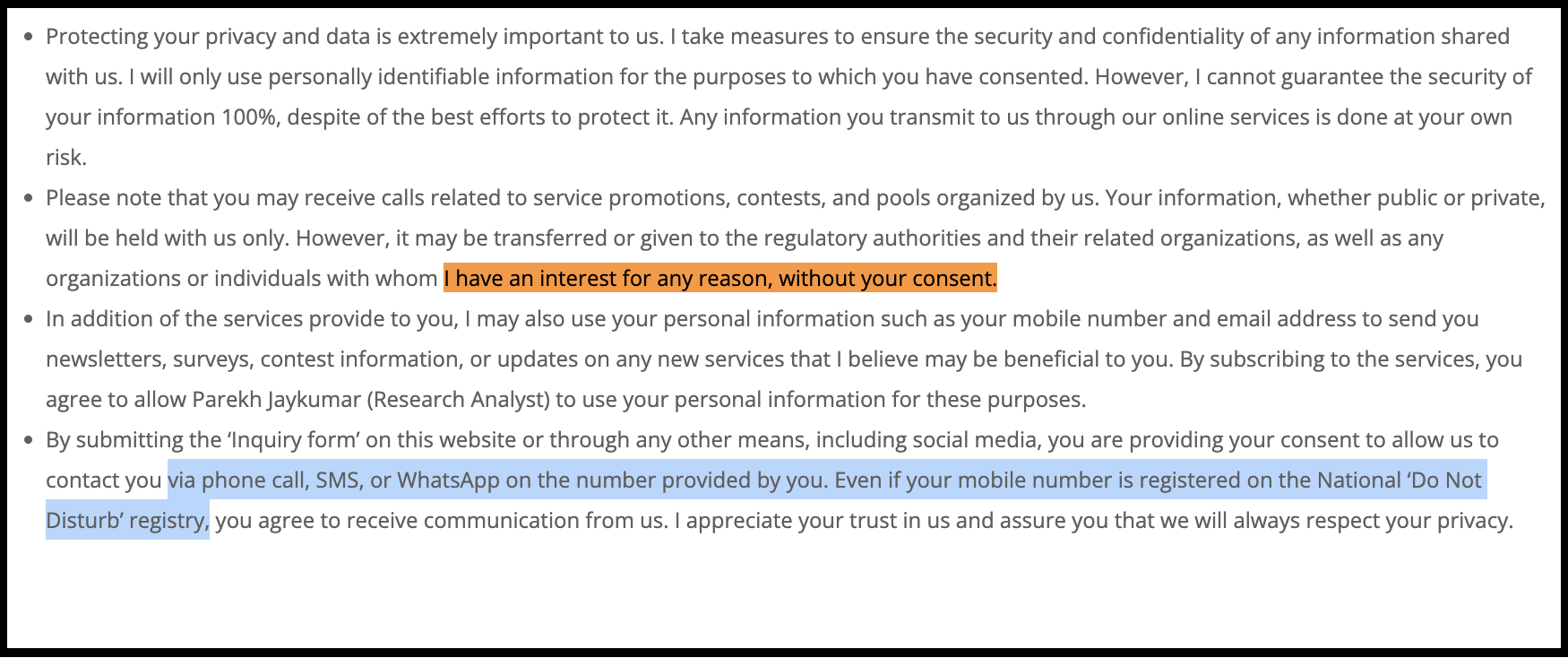 JK Research Analyst Privacy Policy Terms and DND Override