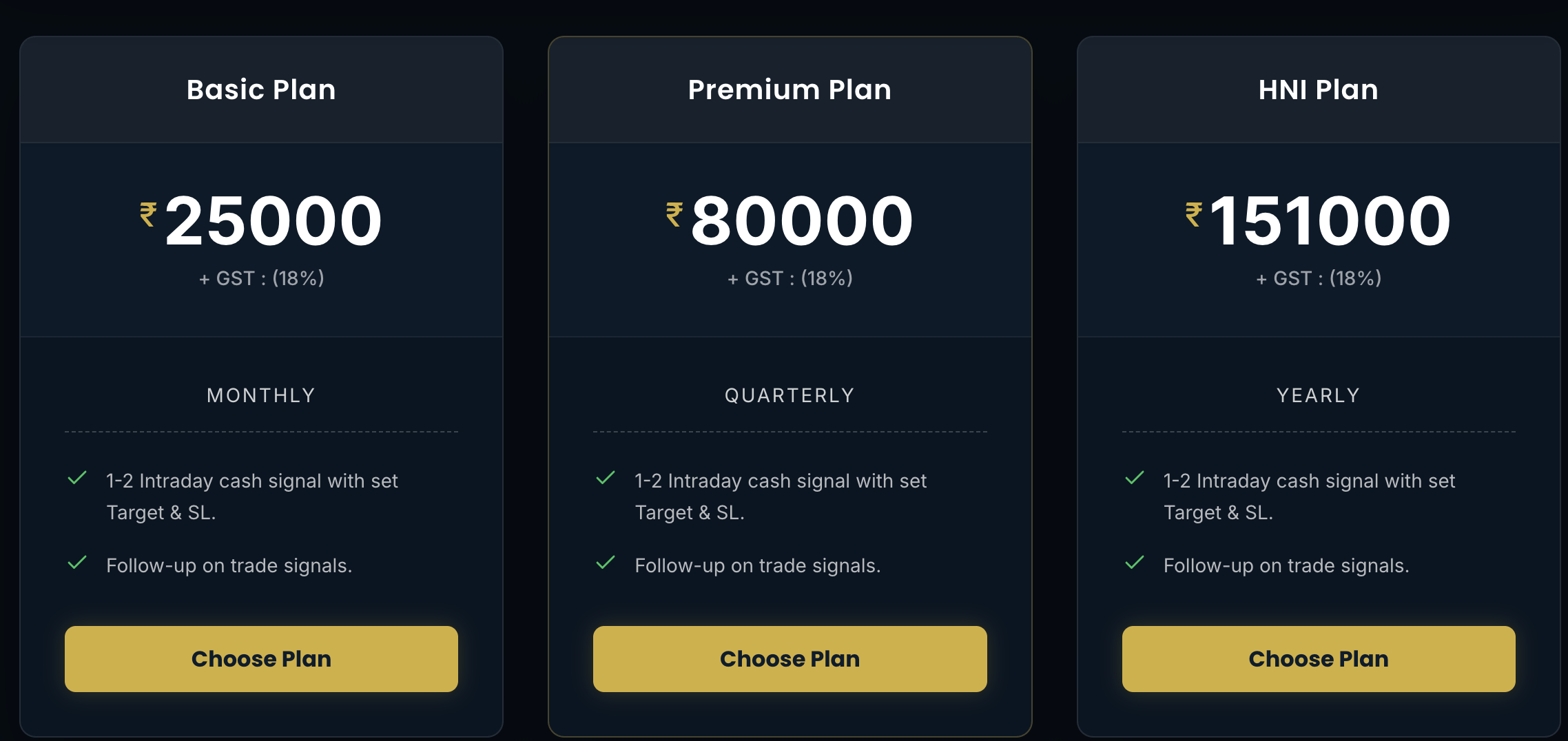 Pricing plans for Laurel Financial Services as displayed on their website