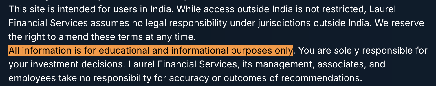Laurel Financial Services website educational purpose claim in disclaimer