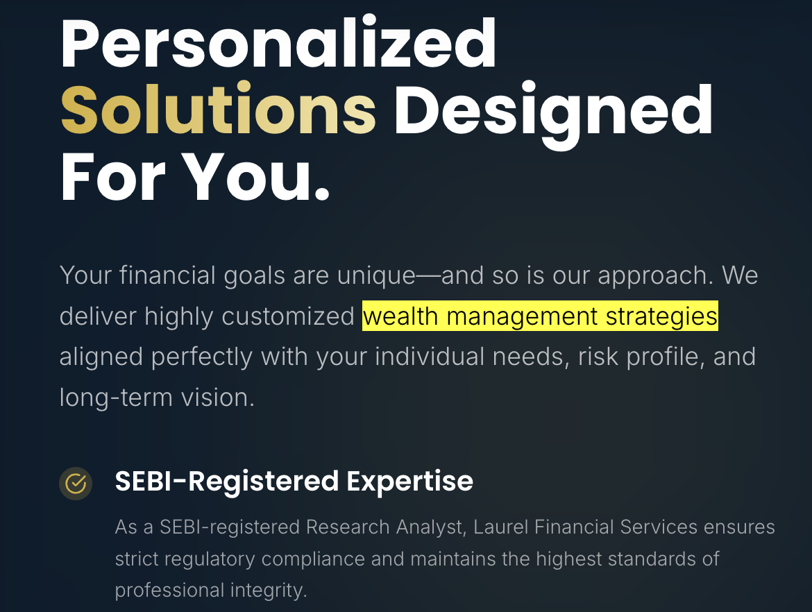 Pawandeep Singh Pabla Website promotional section claiming personalized wealth management strategies