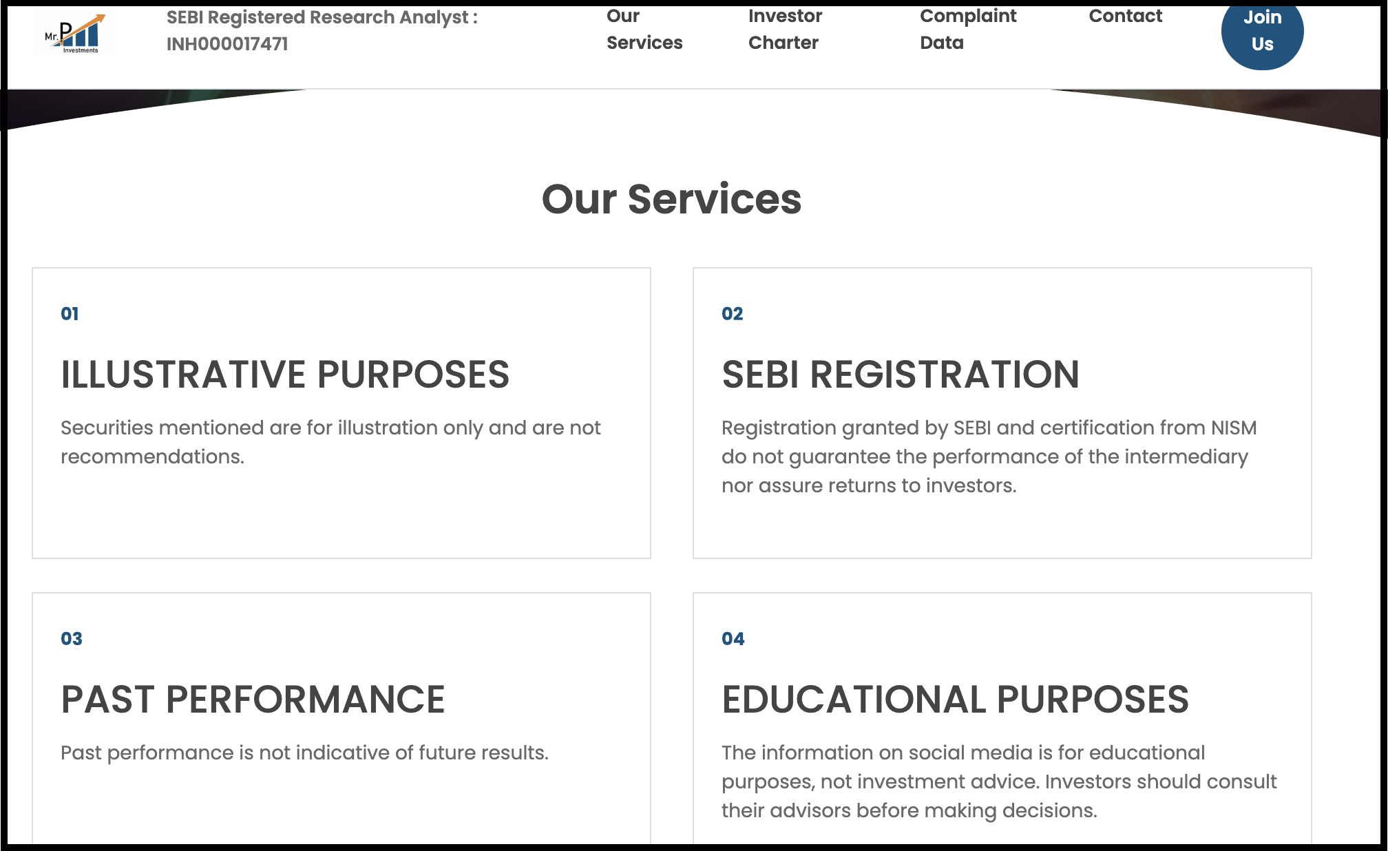 Website section without service descriptions or plan pricing
