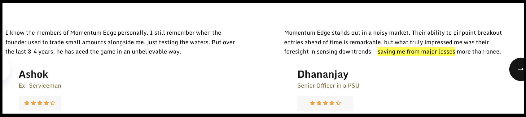 Promotional testimonials for Rahul Bhagat displayed on their website