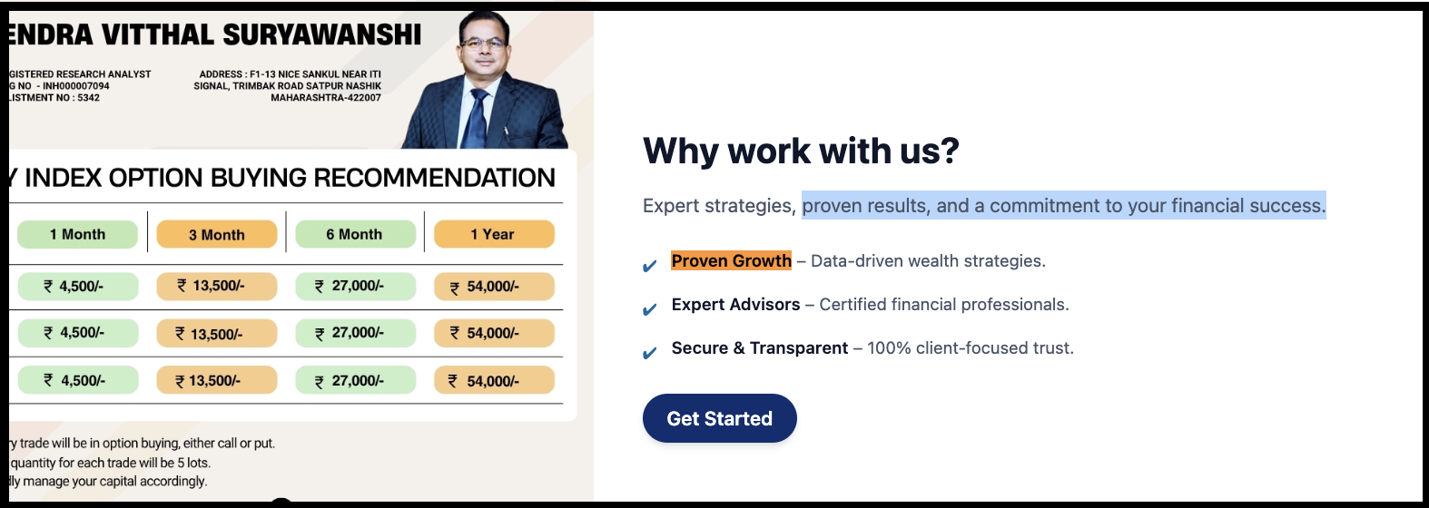 Prominently featured service plans and marketing claims on Rajendra Vitthal Suryawanshi's website