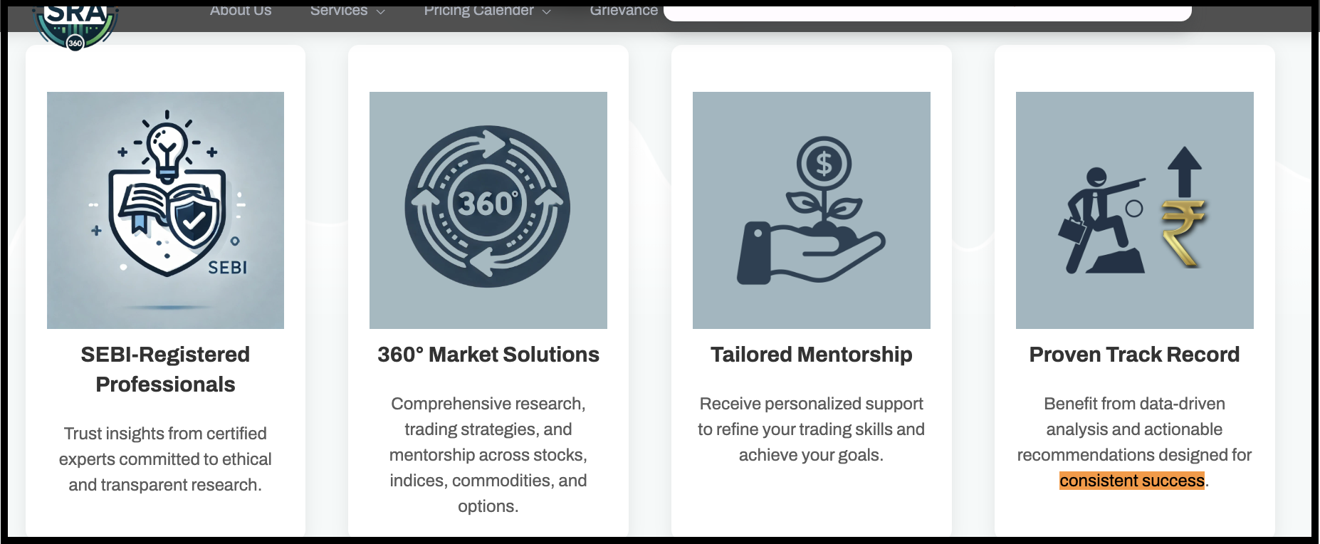 Promotional website features highlighting claims of a proven track record