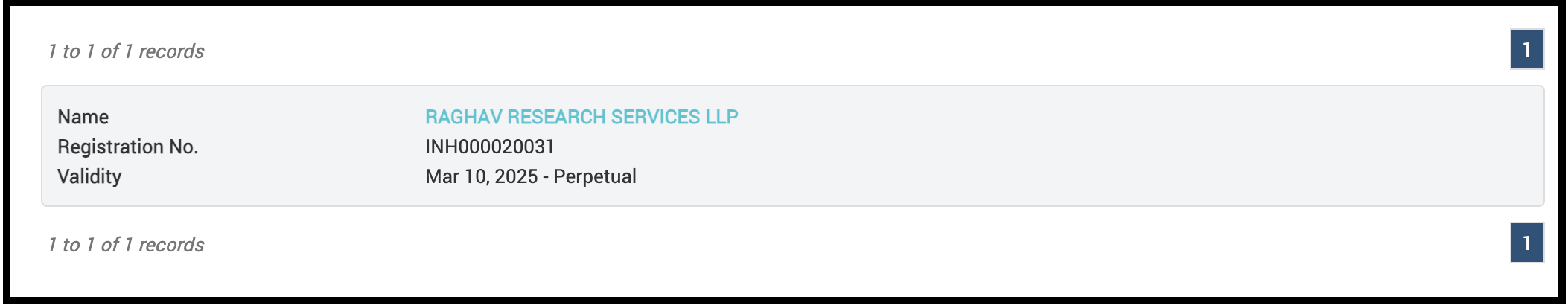 Raghav Research Services SEBI Registration Details