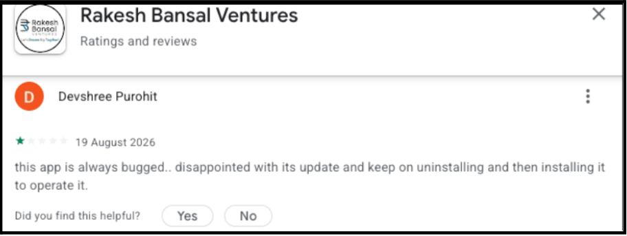 Rakesh Bansal Ventures App Review