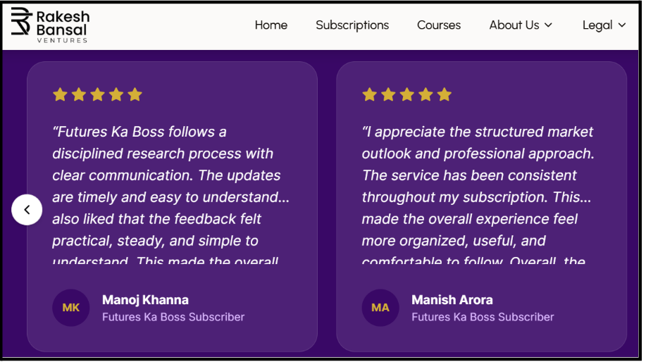 Rakesh Bansal Ventures Website Client Testimonials