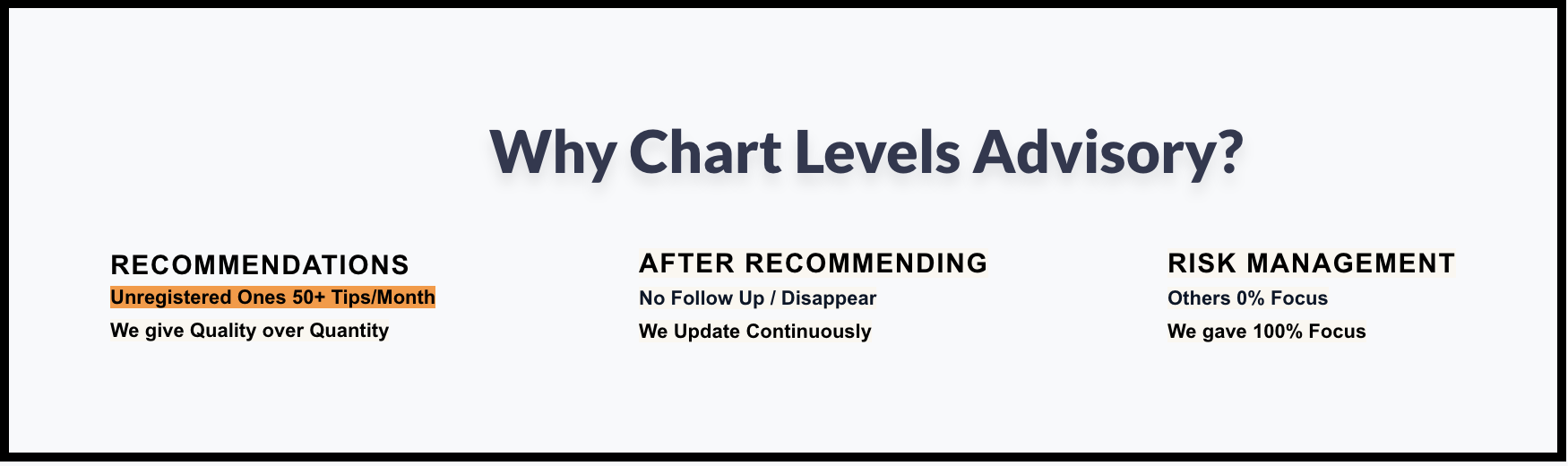 website section making unverified promotional comparisons against unregistered advisory services