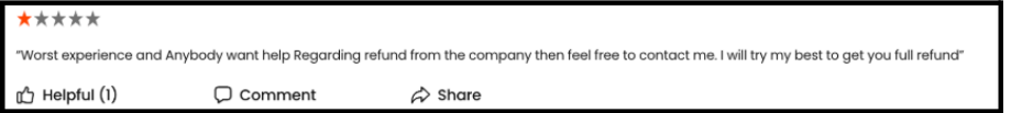 1-star JustDial review for Prime Market Research offering refund assistance.