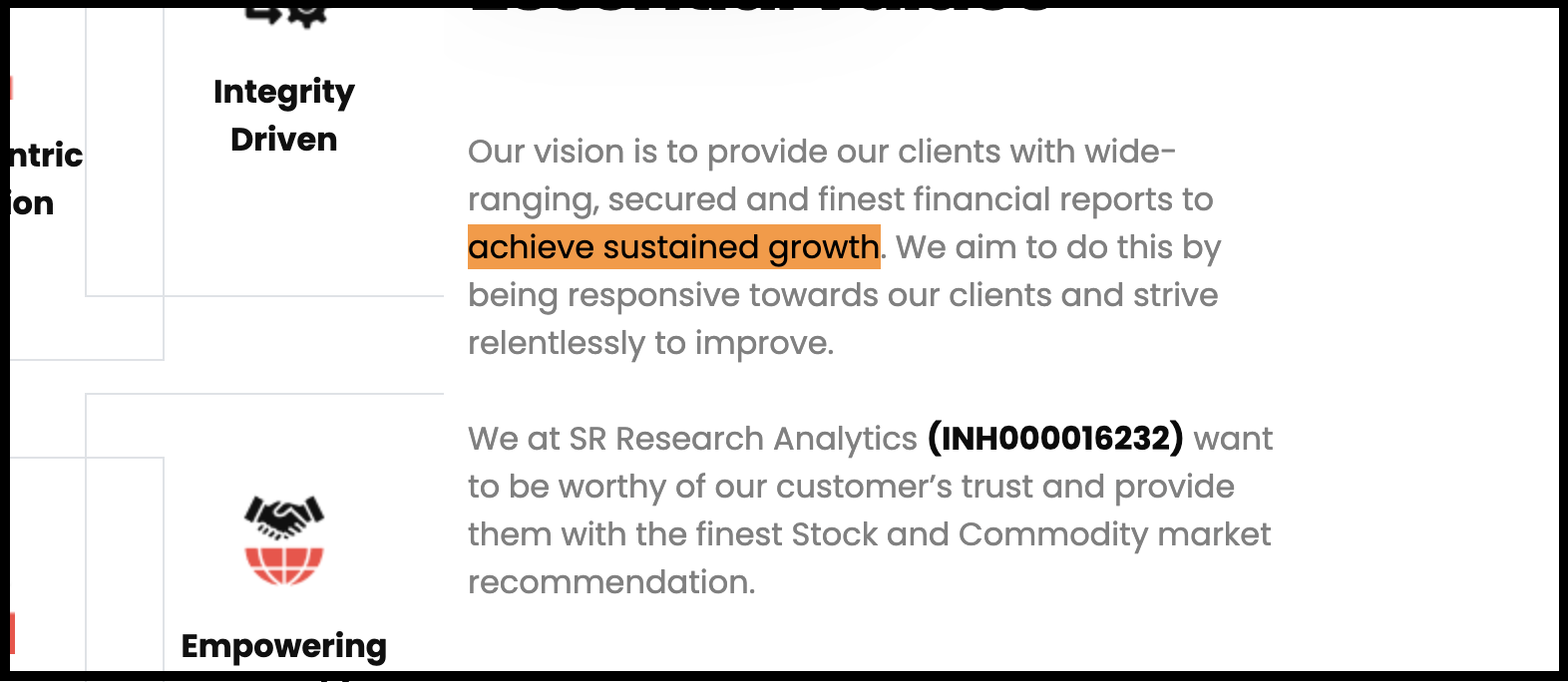 S R Research Analytics Website Vision and Growth Claims