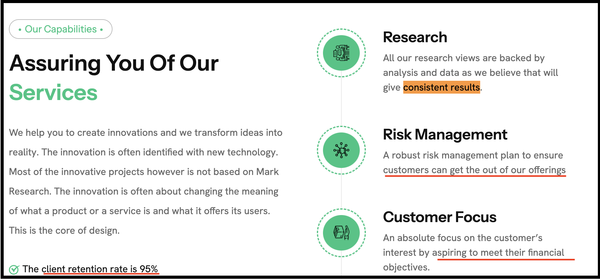Mark Research highlighting claims about providing consistent results