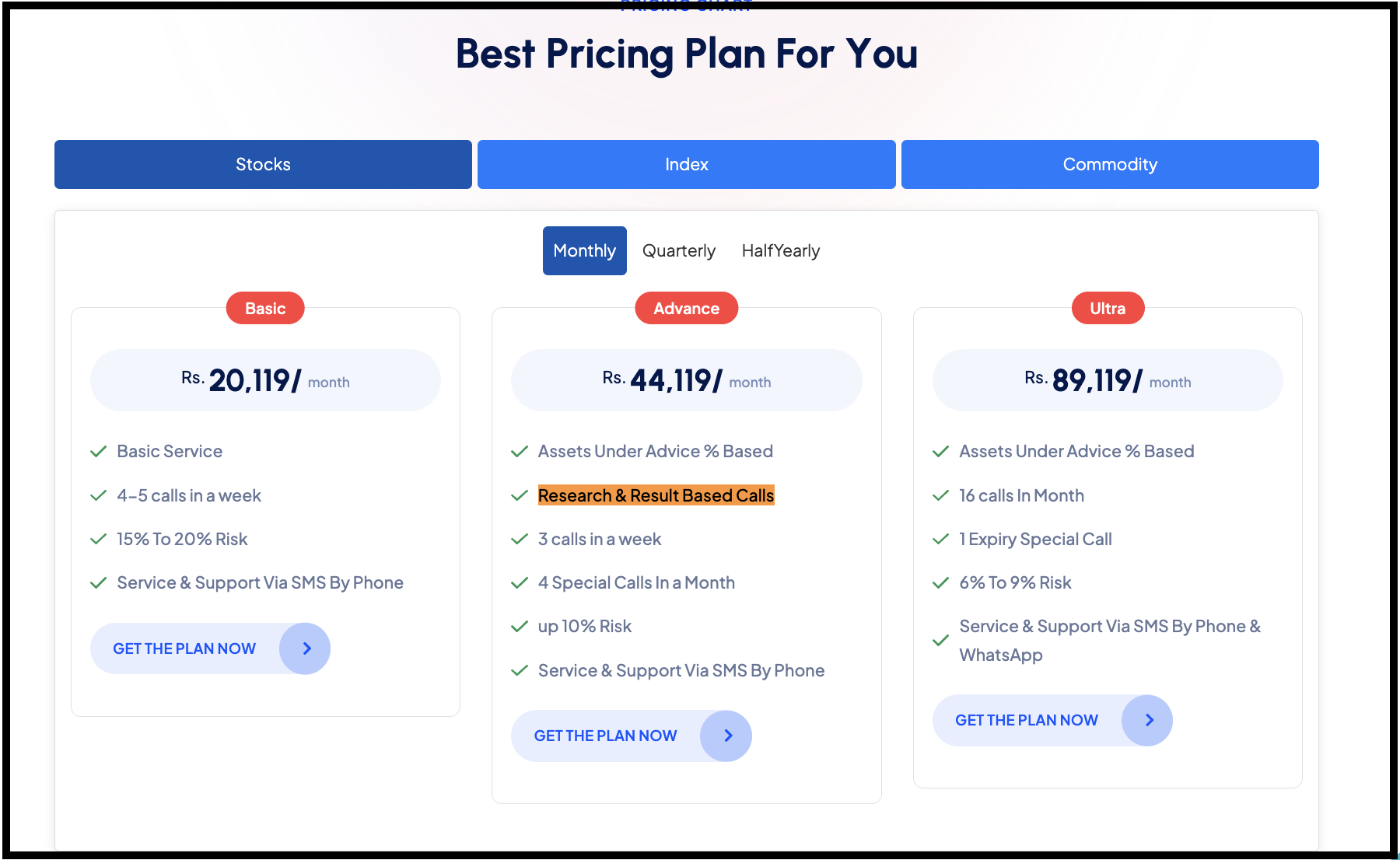 Shreeji Research Website Pricing Plans Tiers