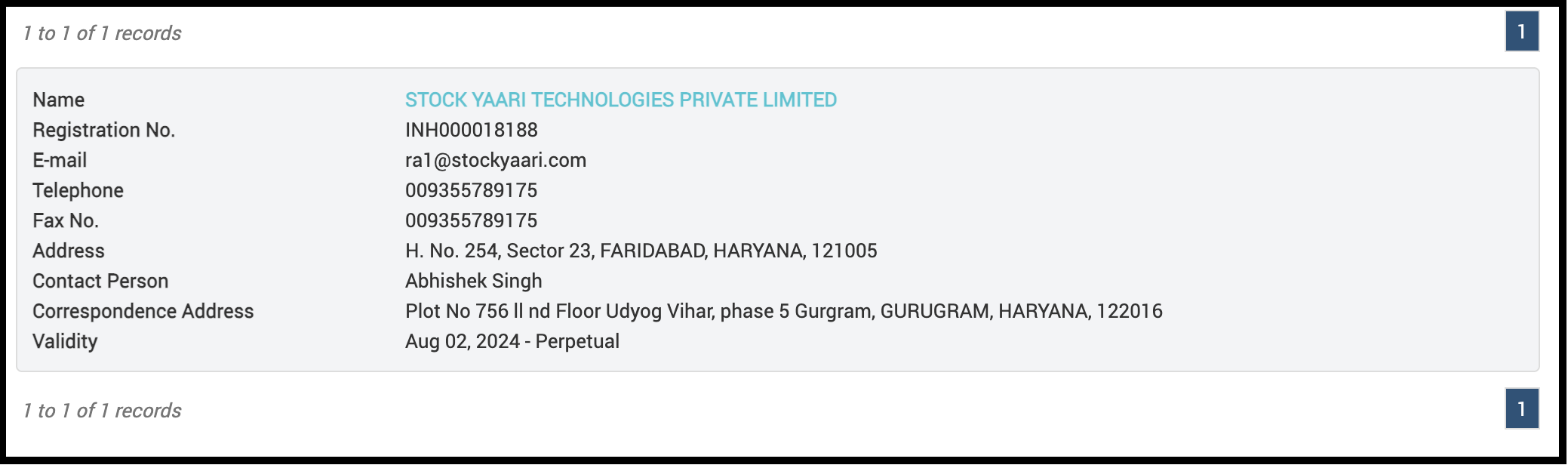 SEBI registration details for StockYaari Technologies Private Limited