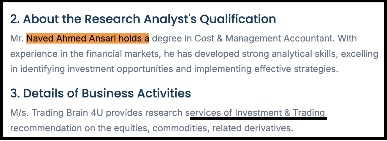 disclosure details on analyst qualifications and business activities.