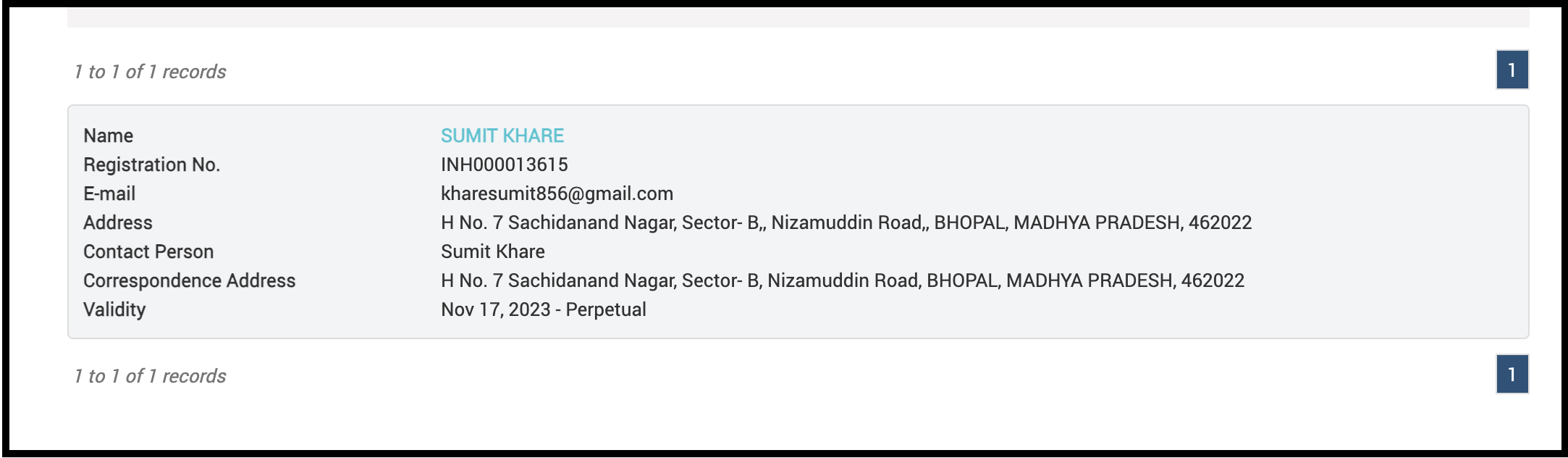SEBI Research Analyst Registration details for Sumit Khare