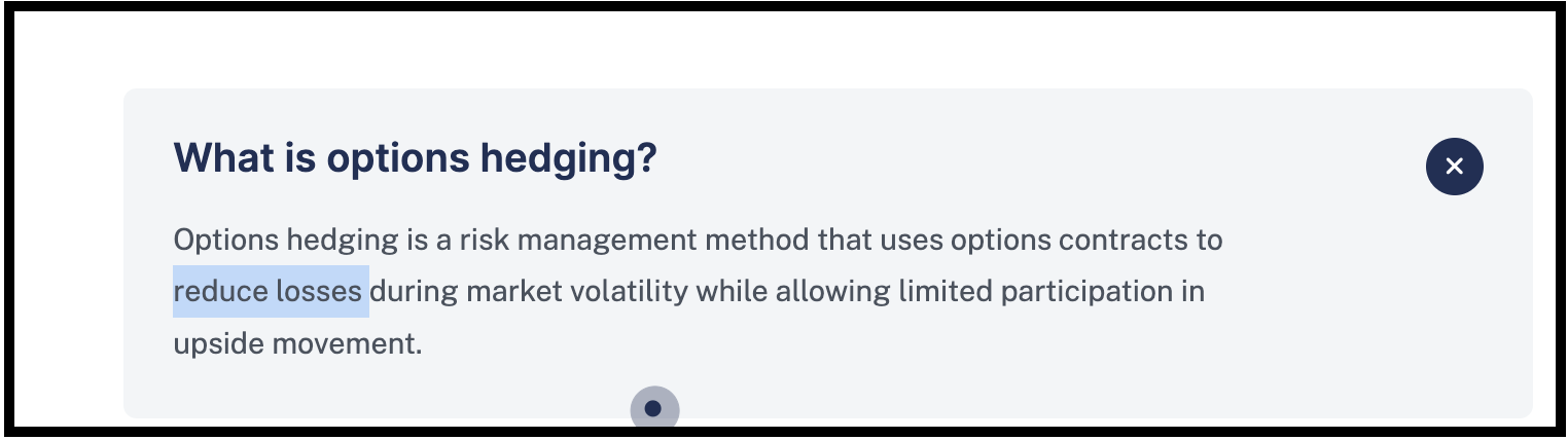 Hedge360 promotional pitch claiming to reduce option trading losses during market volatility