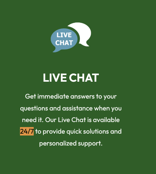 Visual Research website card promoting 24/7 live chat support and instant assistance claims.