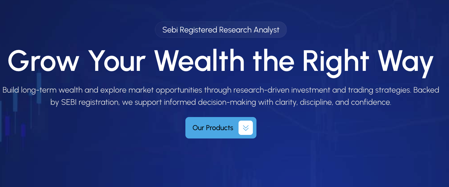 WealthView Analytics website homepage hero banner displaying promotional tagline Grow Your Wealth the Right Way.