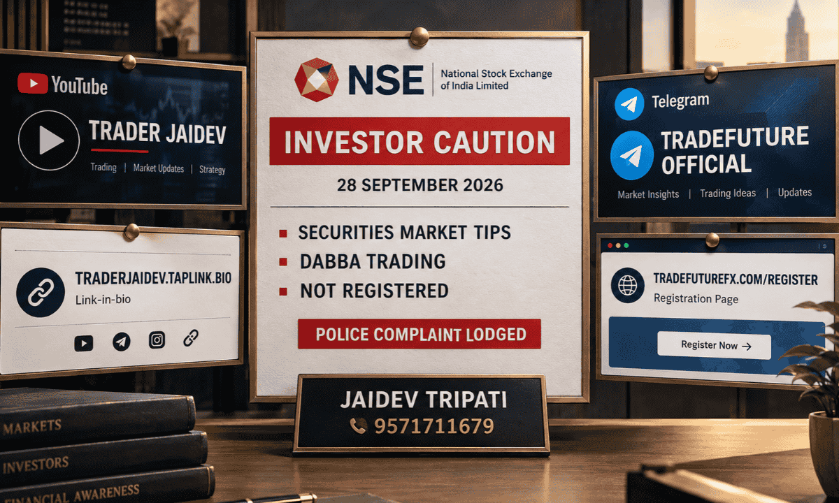 NSE caution notice against Jaidev Tripati and Trader Jaidev for illegal dabba trading