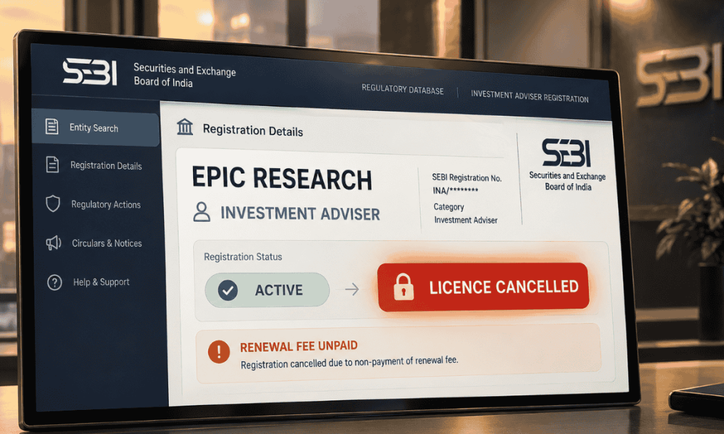 SEBI order document stating licence cancelled with Epic Research