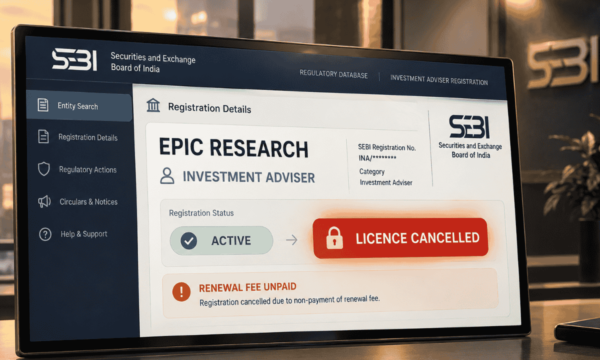 SEBI order document stating licence cancelled with Epic Research