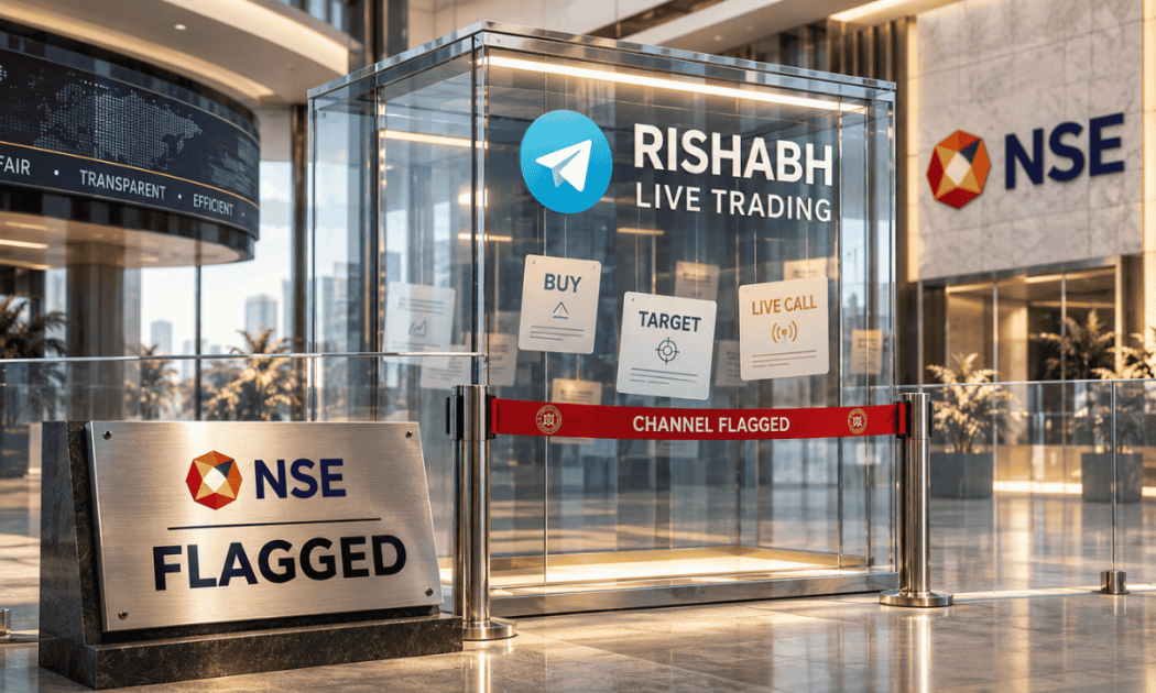 NSE caution warning graphic flagging illegal Telegram channel Rishabh Live Trading
