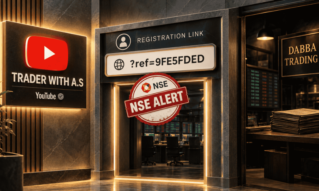 NSE caution notice warning logo against Trader With A.s and tradefuturefx.com dabba trading website