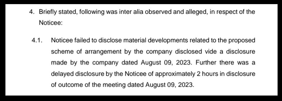 SEBI order snippet detailing Paragraph 4.1 regarding Angel One's delayed disclosure