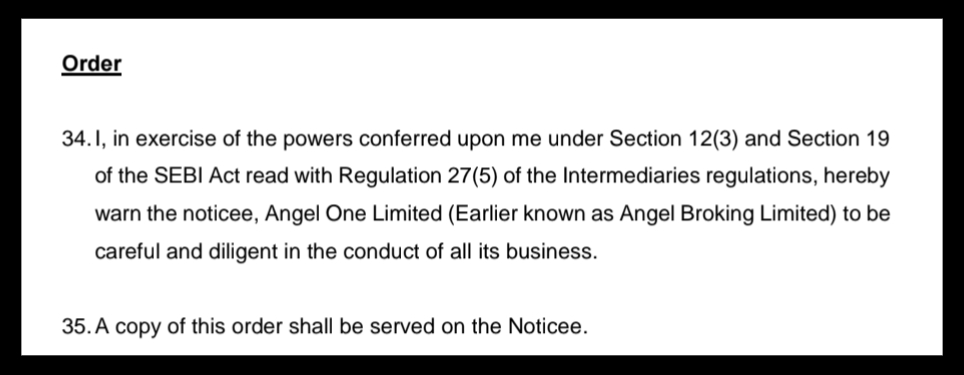 SEBI order warning excerpt issued to Angel One Limited advising care