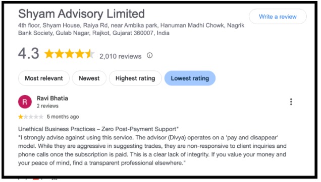 Play Store review about a promised profit figure that never showed up after payment