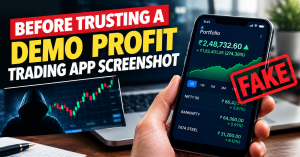 Fake trading profit screenshot showing a demo trading app with fabricated profits and warning signs of a cloned trading platform